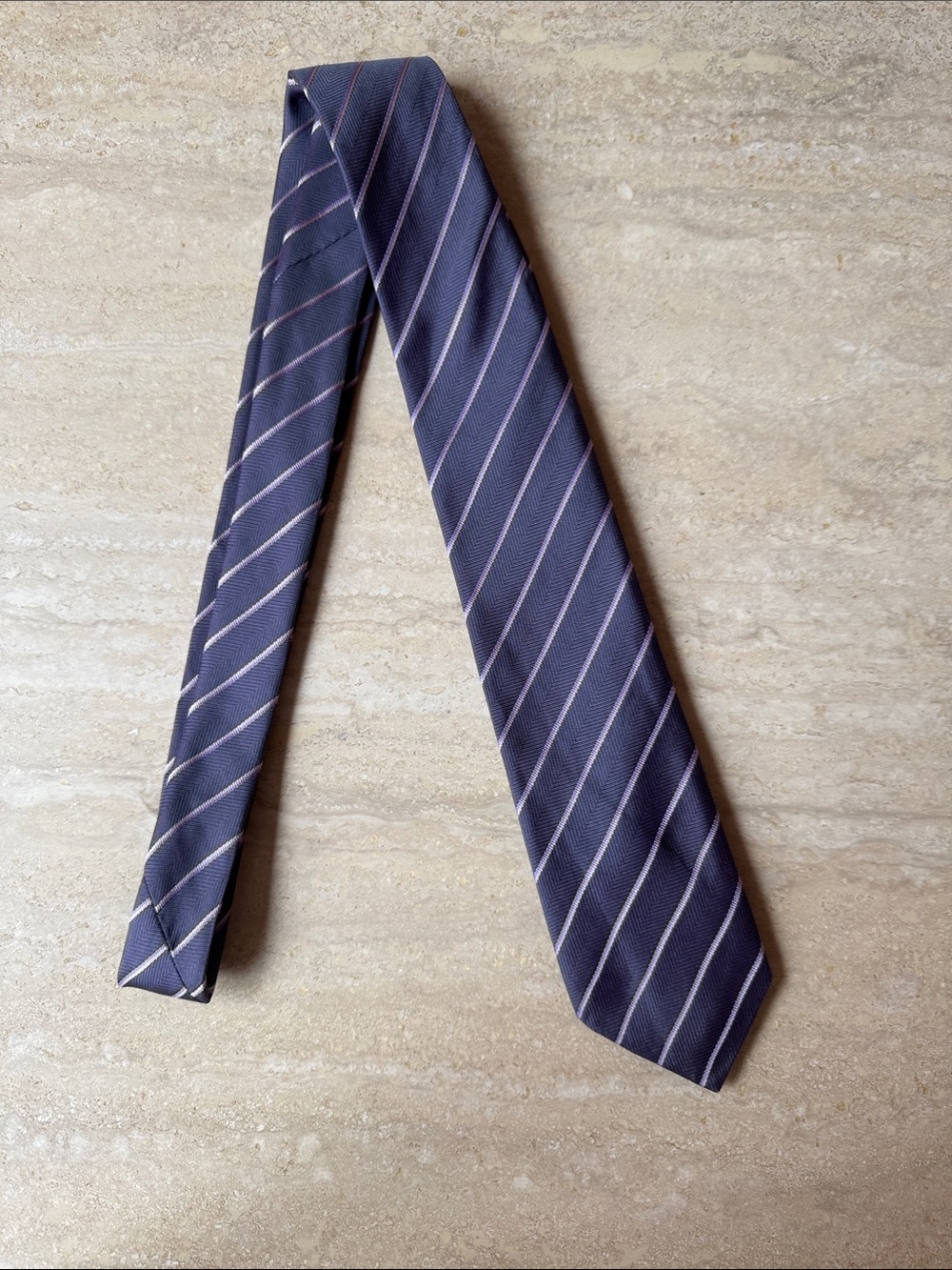 John Varvatos Classic Men's Striped Tie in Light Purple with Pink Accent